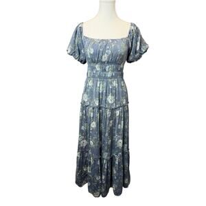 Trixxi Maxi Dress Blue Floral Tiered Sz Sm/Med Cottagecore Prairie Boho